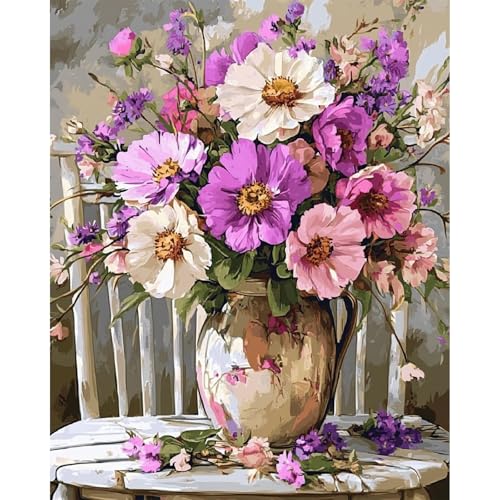 MAXBYE Malen Nach Zahlen Erwachsene, Blumen Paint by Numbers DIY Handgemalt Ölgemälde Kit Leinwand Acrylfarben Painting für Home Decor Geburtstag Weihnachten Geschenk, Ohne Rahmen 40x50cm von MAXBYE