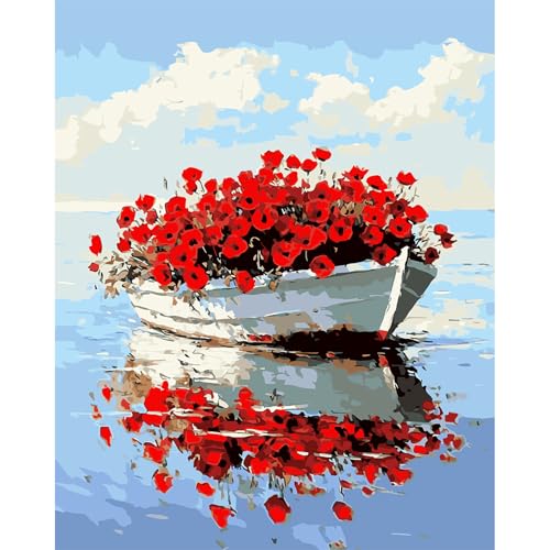 MAXBYE Malen Nach Zahlen Erwachsene, Boot mit Mohnblumen Paint by Numbers DIY Handgemalt Ölgemälde Kit Leinwand Acrylfarben Painting für Home Decor Geschenk, Ohne Rahmen 40x50cm MAXBYE Malen Nach Zahlen Erwachsene, Boot mit Mohnblumen Paint by Numbers DIY Handgemalt Ölgemälde Kit Leinwand Acrylfarben Painting für Home Decor Geschenk, Ohne Rahmen 40x50cm von MAXBYE