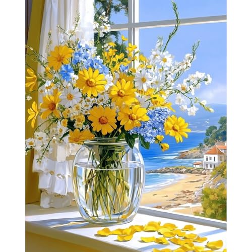MAXBYE Malen Nach Zahlen Erwachsene, Gelbe Blumen Paint by Numbers DIY Handgemalt Ölgemälde Kit Leinwand Acrylfarben Painting für Home Decor Geburtstag Weihnachten Geschenk, Ohne Rahmen 40x50cm von MAXBYE