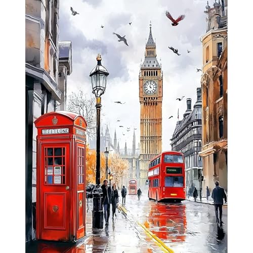 MAXBYE Malen Nach Zahlen Erwachsene, Londoner Straßenansicht Paint by Numbers DIY Handgemalt Ölgemälde Kit Leinwand Acrylfarben Painting für Home Decor Geburtstag Geschenk, Ohne Rahmen 40x50cm von MAXBYE