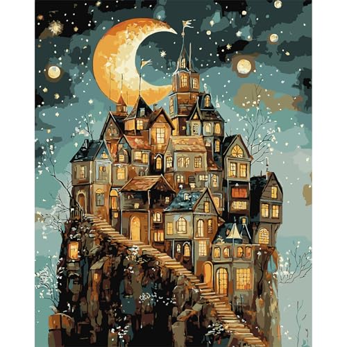 MAXBYE Malen Nach Zahlen Erwachsene, Paint by Numbers Adult Fantasiestadt DIY Handgemalt Ölgemälde Kit Leinwand Acrylfarben Painting für Home Decor Geschenk, Ohne Rahmen 40x50cm von MAXBYE