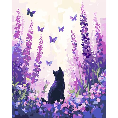 MAXBYE Malen Nach Zahlen Erwachsene, Schwarze Katze Paint by Numbers Lila Blumen DIY Handgemalt Ölgemälde Kit Leinwand Acrylfarben Painting für Home Decor Geburtstag Geschenk, Ohne Rahmen 40x50cm MAXBYE Malen Nach Zahlen Erwachsene, Schwarze Katze Paint by Numbers Lila Blumen DIY Handgemalt Ölgemälde Kit Leinwand Acrylfarben Painting für Home Decor Geburtstag Geschenk, Ohne Rahmen 40x50cm von MAXBYE