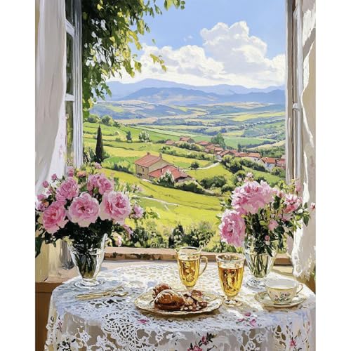 MAXBYE Malen Nach Zahlen Erwachsene, Villa Landschaft Paint by Numbers DIY Handgemalt Ölgemälde Kit Leinwand Acrylfarben Painting für Home Decor Geburtstag Geschenk, Ohne Rahmen 40x50cm von MAXBYE