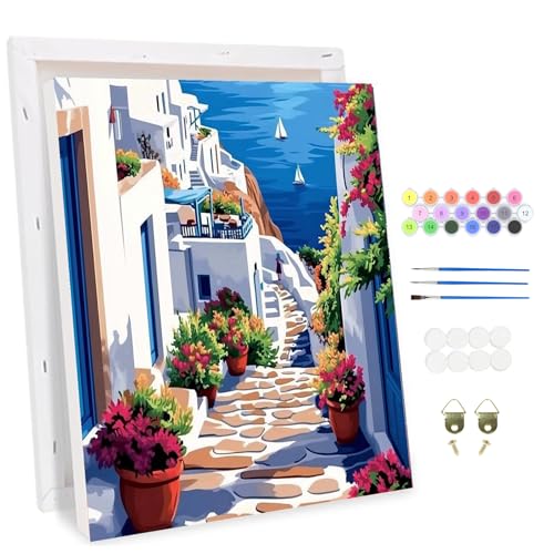 MAXBYE Malen Nach Zahlen Erwachsene mit Rahmen, Küste Landschaft Paint by Numbers DIY Handgemalt Ölgemälde Kit Leinwand Acrylfarben Painting für Home Decor Geburtstag Geschenk 30x40cm von MAXBYE