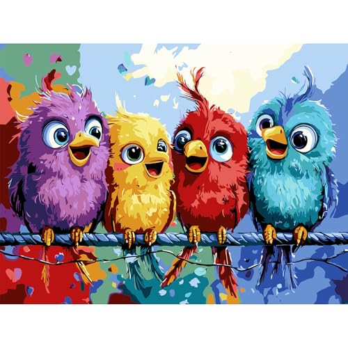 MAXBYE Malen Nach Zahlen Kinder mit Rahmen, Kinder ab 5 6 7 8 9 Paint by Numbers, DIY Süßer Vogel Handgemalt Ölgemälde Kit Leinwand Acrylfarben Painting für Heimdekoration Geschenk 30x40cm von MAXBYE