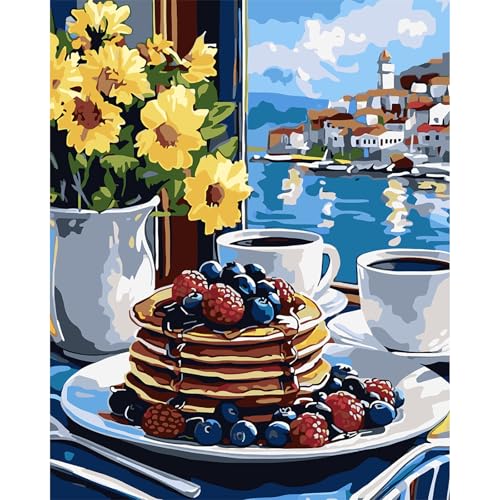MAXBYE Meeresküste Malen Nach Zahlen Erwachsene, Muffins & Beeren Paint by Numbers DIY Handgemalt Ölgemälde Kit Leinwand Acrylfarben Painting für Home Decor Geburtstag Geschenk, Ohne Rahmen 40x50cm von MAXBYE