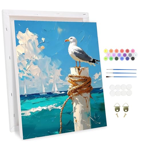 MAXBYE Möwen Malen Nach Zahlen Erwachsene mit Rahmen, Paint by Numbers DIY Handgemalt Ölgemälde Kit Leinwand Acrylfarben Painting für Heimdekoration Kunstwerk Geschenk 30x40cm von MAXBYE