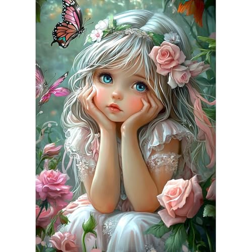 MAXBYE Niedliche Fee Diamond Painting Art Kits, 5D Diamond Kunst Komplett Set DIY Gem Kunsthandwerk für Erwachsene Anfänger, Runde Diamant Bilder Kristall Kreuzstich Home Wall Decor Geschenke 30x40cm von MAXBYE