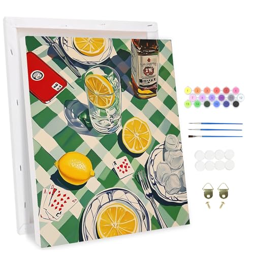 MAXBYE Poker Malen Nach Zahlen Erwachsene mit Rahmen, Zitronen Paint by Numbers DIY Handgemalt Ölgemälde Kit Leinwand Acrylfarben Painting für Heimdekoration Kunstwerk Geschenk 30x40cm von MAXBYE