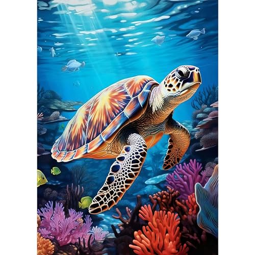 MAXBYE Schildkröte DIY Diamond Painting für Erwachsen, Tier 5D Diamond Painting Bilder Set, Malen nach Zahlen Diamant Anfänger Cross Stickerei Malerei Kits Wand Dekor 30x40cm von MAXBYE