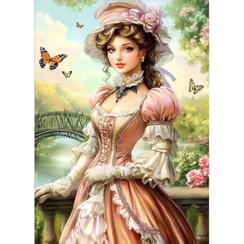 MAXBYE Schönheit Dame Diamond Painting Art Kits, 5D Diamond Kunst Komplett Set DIY Gem Kunsthandwerk für Erwachsene Anfänger, Runde Diamant Bilder Kristall Kreuzstich Home Wall Decor 30x40cm von MAXBYE