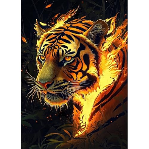 MAXBYE Tiger Flame Diamond Painting Art Kits, 5D Diamond Art Kits Round Full Drill Diamond Painting für Erwachsene Anfänger, DIY Diamant Bilder Art Set Kristall Kreuzstich Home Wall Decor 30x40cm von MAXBYE