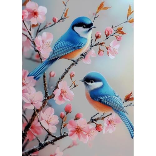 MAXBYE Zwei Blaue Vögel Diamond Painting Art Kits, 5D Blume Diamond Kunst Komplett Set DIY Gem Kunsthandwerk für Erwachsene Anfänger, Runde Diamant Bilder Kristall Kreuzstich Home Wall Decor 30x40cm von MAXBYE