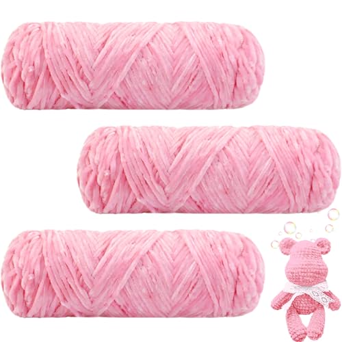 Maxee 300g(3×100g) Samtig Babywolle, Samt Velvet Wolle Chenille Garn, Kuschelweich Chenillegarn, Flauschige Weich Plüschwolle, Häkelgarn Wolle Zum Stricken & Häkeln - 02 Hellrosa von Maxee