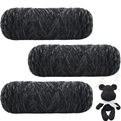 Maxee 300g(3×100g) Samtig Babywolle, Samt Velvet Wolle Chenille Garn, Kuschelweich Chenillegarn, Flauschige Weich Plüschwolle, Häkelgarn Wolle Zum Stricken & Häkeln (Dunkelgrau) von Maxee