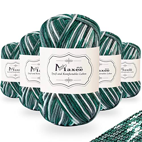 Maxee Handstrickgarn, 5x50 g Häkelgarn, Bunt Farbverlauf Acrylgarn zum Stricken, Weicher Wolle zum Häkeln, Mehrfarbiges Garn zum Stricken Häkeln und Basteln von Maxee