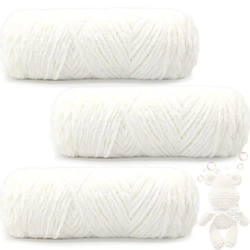 Maxee 300g(3×100g) Samtig Babywolle, Samt Velvet Wolle Chenille Garn, Kuschelweich Chenillegarn, Flauschige Weich Plüschwolle, Häkelgarn Wolle Zum Stricken & Häkeln von Maxee