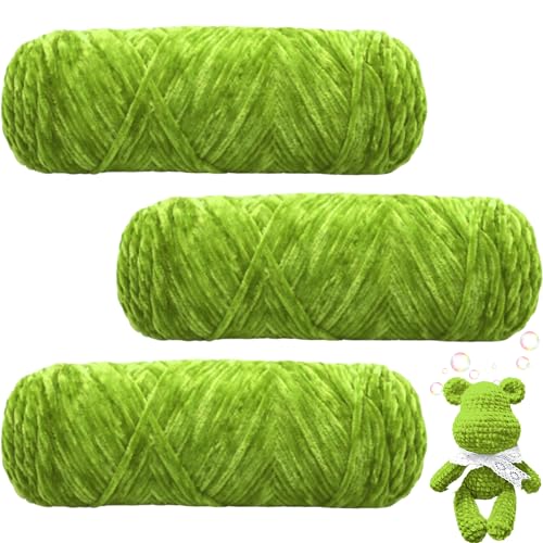 Maxee 300g(3×100g) Samtig Babywolle, Samt Velvet Wolle Chenille Garn, Kuschelweich Chenillegarn, Flauschige Weich Plüschwolle, Häkelgarn Wolle Zum Stricken & Häkeln - 16 Gelb Grün von Maxee