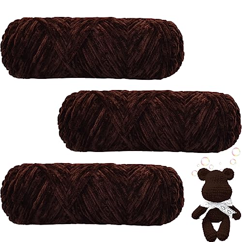 Maxee 300g(3×100g) Samtig Babywolle, Samt Velvet Wolle Chenille Garn, Kuschelweich Chenillegarn, Flauschige Weich Plüschwolle, Häkelgarn Wolle Zum Stricken & Häkeln- 28 Kaffee von Maxee