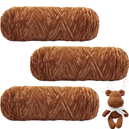 Maxee 300g(3×100g) Samtig Babywolle, Samt Wolle, Kuschelweich Samt Chenille Segmentgefärbtes Garn, Flauschige Weich Plüschwolle, Häkelgarn Wolle Zum Stricken & Häkeln - 35 Karamell von Maxee