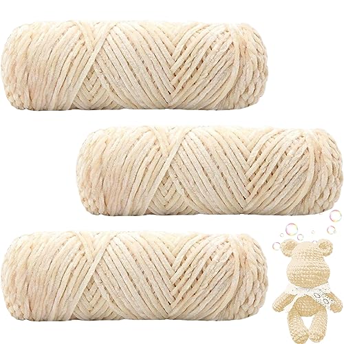 Maxee 300g(3×100g) Samtig Babywolle, Samt Velvet Wolle Chenille Garn, Kuschelweich Chenillegarn, Flauschige Weich Plüschwolle, Häkelgarn Wolle Zum Stricken & Häkeln von Maxee