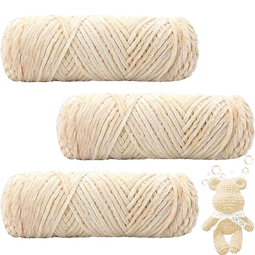 Maxee 300g(3×100g) Samtig Babywolle, Samt Velvet Wolle Chenille Garn, Kuschelweich Chenillegarn, Flauschige Weich Plüschwolle, Häkelgarn Wolle Zum Stricken & Häkeln(Grauweiß)-2 von Maxee