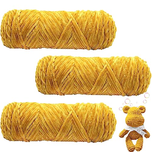 Maxee 300g(3×100g) Samtig Babywolle, Samt Velvet Wolle Chenille Garn, Kuschelweich Chenillegarn, Flauschige Weich Plüschwolle, Häkelgarn Wolle Zum Stricken & Häkeln(Kurkuma)-2 von Maxee