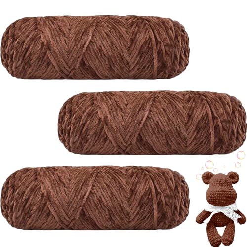 Maxee 300g(3×100g) Samtig Babywolle, Samt Velvet Wolle Chenille Garn, Kuschelweich Chenillegarn, Flauschige Weich Plüschwolle, Häkelgarn Wolle Zum Stricken & Häkeln-24 Leichter Kaffee von Maxee