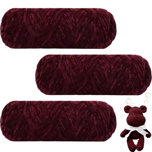 Maxee 300g(3×100g) Samtig Babywolle, Samt Velvet Wolle Chenille Garn, Kuschelweich Chenillegarn, Flauschige Weich Plüschwolle, Häkelgarn Wolle Zum Stricken & Häkeln-30 Fuchsie von Maxee