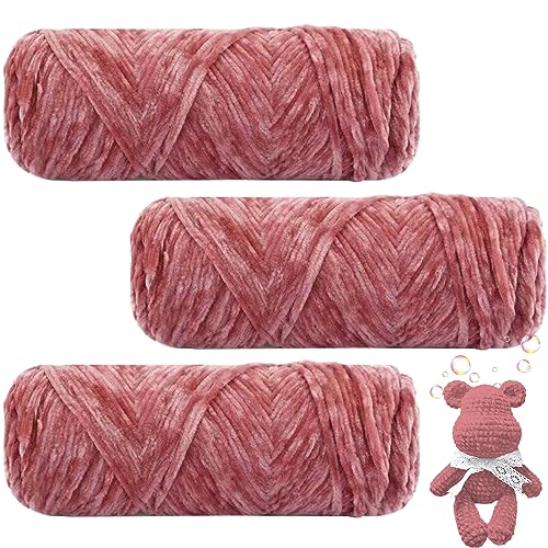 Maxee 300g(3×100g) Samtig Babywolle, Samt Velvet Wolle Chenille Garn, Kuschelweich Chenillegarn, Flauschige Weich Plüschwolle, Häkelgarn Wolle Zum Stricken & Häkeln von Maxee