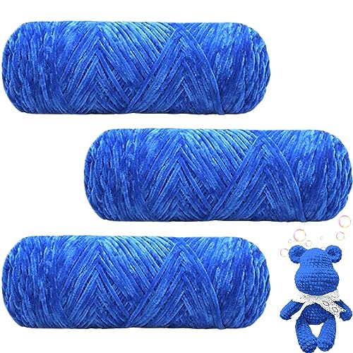 Maxee 300g(3×100g) Samtig Babywolle, Samt Velvet Wolle Chenille Garn, Kuschelweich Chenillegarn, Flauschige Weich Plüschwolle, Häkelgarn Wolle Zum Stricken & Häkeln (Königsblau) von Maxee