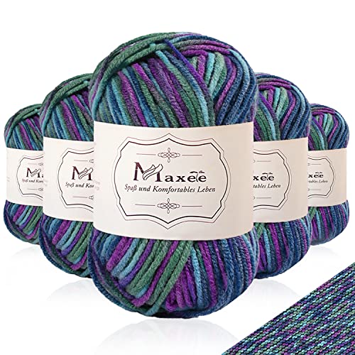 Maxee Handstrickgarn, 5x50 g Häkelgarn, Bunt Farbverlauf Acrylgarn zum Stricken, Weicher Wolle zum Häkeln, Mehrfarbiges Garn zum Stricken Häkeln und Basteln von Maxee