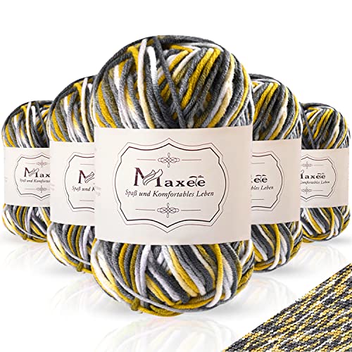 Maxee Handstrickgarn, 5x50 g Häkelgarn, Bunt Farbverlauf Acrylgarn zum Stricken, Weicher Wolle zum Häkeln, Mehrfarbiges Garn zum Stricken Häkeln und Basteln von Maxee