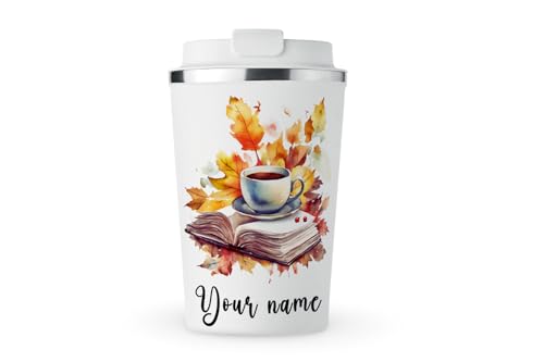 MAXIKIWI - Personalisierter, isolierter, doppelwandiger, auslaufsicherer Edelstahlbecher, Kaffee- oder Tee-Reisebecher mit Deckel, hält Getränke heiß und kalt, Aquarell-Buchecke, 350 ml MAXIKIWI - Personalisierter, isolierter, doppelwandiger, auslaufsicherer Edelstahlbecher, Kaffee- oder Tee-Reisebecher mit Deckel, hält Getränke heiß und kalt, Aquarell-Buchecke, 350 ml von MAXIKIWI