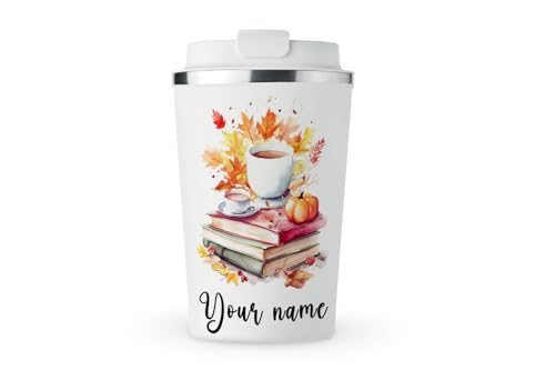 MAXIKIWI - Personalisierter, isolierter, doppelwandiger, auslaufsicherer Edelstahlbecher, Kaffee- oder Tee-Reisebecher mit Deckel, hält Getränke heiß und kalt, Aquarell-Buchecke, 350 ml MAXIKIWI - Personalisierter, isolierter, doppelwandiger, auslaufsicherer Edelstahlbecher, Kaffee- oder Tee-Reisebecher mit Deckel, hält Getränke heiß und kalt, Aquarell-Buchecke, 350 ml von MAXIKIWI