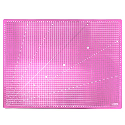 MAXKO Schneidematte 90 x 60 cm, rosa, selbstheilend, beidseitig bedruckt, metrische Einteilung/Schneideunterlage/Schreibtischunterlage/ A1/ 90x60/ Winkelmaße 15° von MAXKO