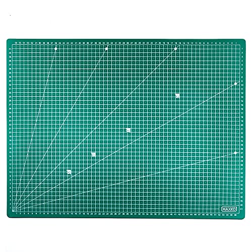 MAXKO Schneidematte 90 x 60 cm, selbstheilend, grün, metrische Einteilung Schneideunterlage/Schreibtischunterlage / A1 / 90x60 / Winkelmaße 15° von MAXKO