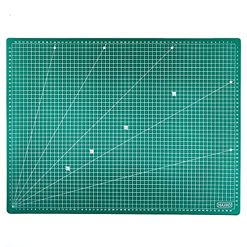 MAXKO Schneidematte A1 (90 x 60 cm), grün, Bastelunterlage schnittfest, selbstheilend, beidseitig bedruckt, metrische Einteilung - Schneideunterlage, Cutting Mat, Schreibtischunterlage von MAXKO