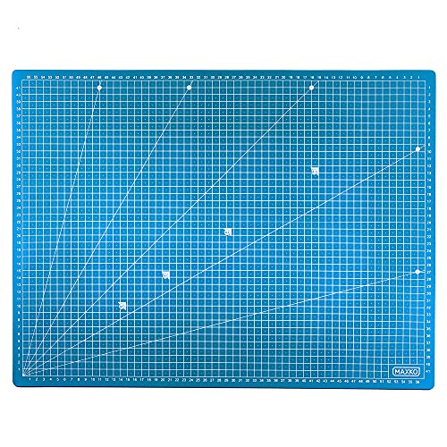 MAXKO Schneidematte A1 (90 x 60 cm), blau, Bastelunterlage schnittfest, selbstheilend, beidseitig bedruckt, metrische Einteilung - Schneideunterlage, Cutting Mat, Schreibtischunterlage von MAXKO