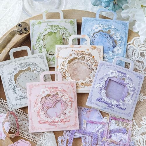 180 Stück Vintage-Blumen Spitzenbordüre Papier Fotos Rahmen Scrapbook Material Spitze Floral Poster Decoupage dekoratives Bastelpapier Junk Journal Supplies Scrapbooking Dekor Bullet Journals von MAXLEAF