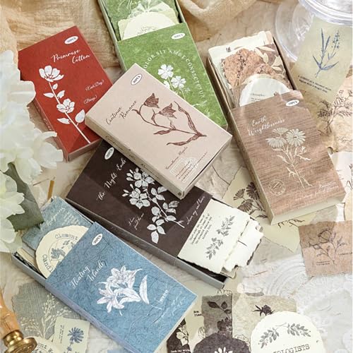 Maxleaf 180 Stück Vintage-Blumen Pflanzen Scrapbooking geprägtes Spezialpapier für Journaling-Zubehör, ästhetisches dekoratives Bastelmaterial Papier für Junk Journals Planer Scrapbook von MAXLEAF
