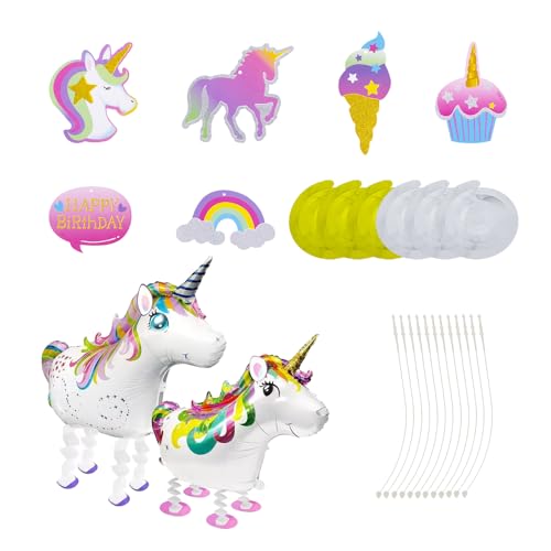 2 Stück Regenbogen-Pferdeballons mit 1 Satz Spiralanhängern, stehende Luftballons aus Aluminiumfolie, hängende Streamer-Dekoration, geeignet für Geburtstagsfeiern von MAXQUU
