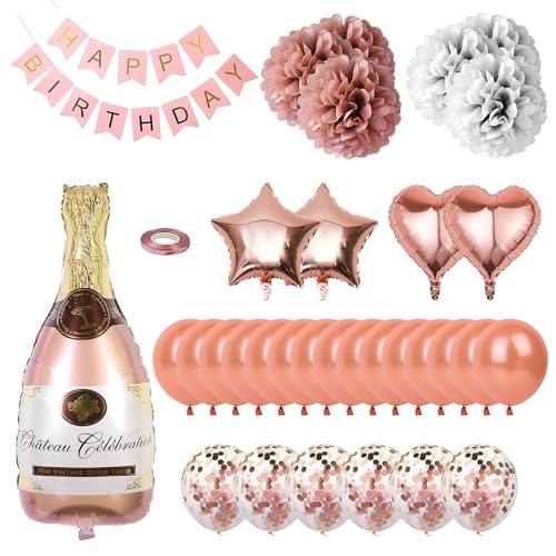 34-teiliges Roségold-Papierstrauß-Weinflaschen-Ballon-Set, geeignet für Hochzeiten, Partys und Geburtstagsfeiern, Babypartys und andere Anlässe. von MAXQUU