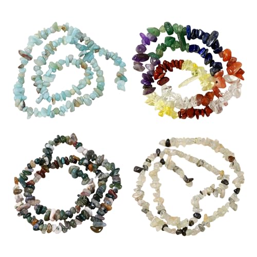 4 Stück Naturstein-Armbänder, ca. 40 cm, mit Loch-Edelstein-Kristallperlen, geeignet zum Basteln von DIY-Schmuck und zum Auffädeln von Schmuck (mehrfarbig) von MAXQUU