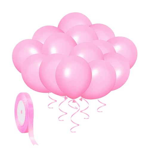 50 Stück Rosa Luftballons Mit 1 Rolle Rosa Band, Rosa Party-Luftballons, Geburtstag, Hochzeitsdekorationen, Babyparty-Dekorationen, 12 Zoll Rosa Luftballons, Heim-Wohnzimmer-Dekorationszubehör (Rosa) von MAXQUU