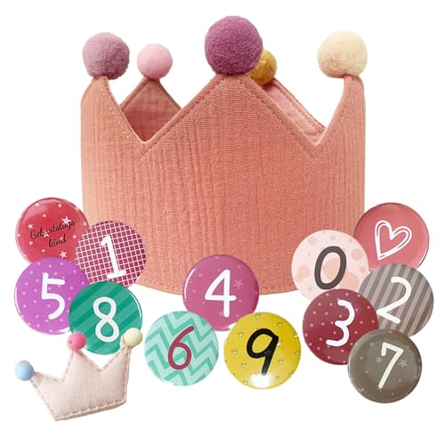 MAXQUU 1 Stück Geburtstags-Kronenhut mit Zahl 0 bis 9-Abzeichen, einer Haarnadel, Stoff-Musselin, Geburtstagsfeier-Hut für Jungen/Mädchen, Kinderparty-Dekorationen (Rosa) von MAXQUU