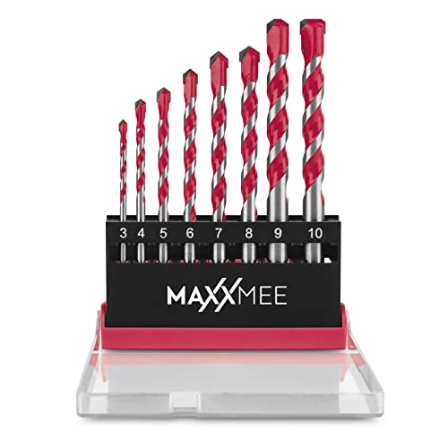 MAXXMEE Mehrzweckbohrer Set | Multifunktional mit 8 Aufsätzen von 3-10 mm | Inkl. Aufbewahrungsbox [Karbonstahl/rot] von MAXXMEE