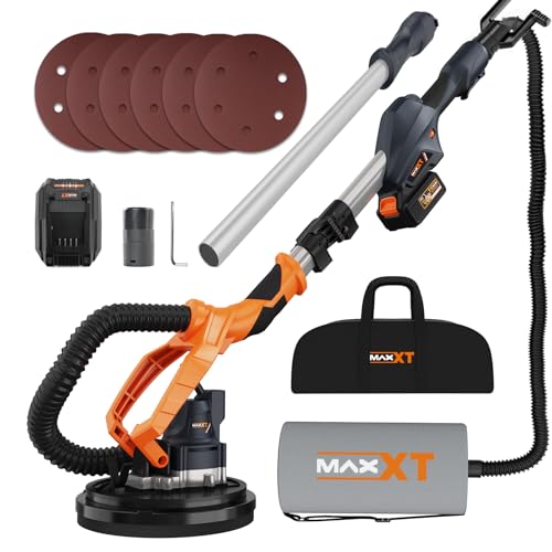 MAXXT 20V Akku-Wandschleifer (bürstenlos): Integriertes Staubabsaugsystem, 225mm Schleifplatte, Stufenlose Drehzahlregelung (600-1200 U/min), Teleskoparm (110-165cm ausziehbar), Für Wände & Decken von MAXXT