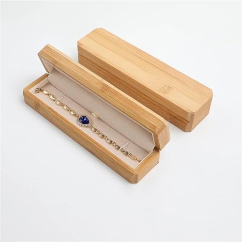 MAYINGLON Makeup Organizer Armband, Armreif, Anhänger, Halskette, Ring, Schmuck, Geschenkverpackung, Etui Mit Samt-Innenseite, Schmuckschatulle Aus Echtem Bambusholz(7 * 7 * 4cm)(Type-B) von MAYINGLON