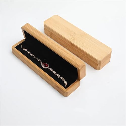 MAYINGLON Makeup Organizer Armband, Armreif, Anhänger, Halskette, Ring, Schmuck, Geschenkverpackung, Etui Mit Samt-Innenseite, Schmuckschatulle Aus Echtem Bambusholz(7 * 7 * 4cm)(Type-F) von MAYINGLON